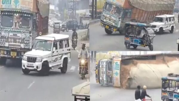 ഹൈവേയിൽ ബൊലേറോയെ ചതച്ചരച്ച് വൈക്കോൽ ലോറി